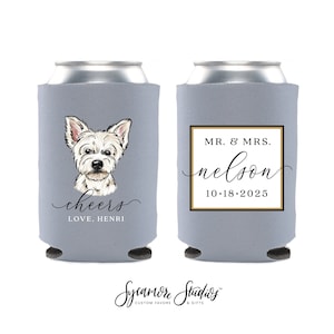 Wedding Can Cooler #39FR - Full Color - I Do Too - Pet Can Coolers, Dog Can Coolers, Wedding Favor, Beer Hugger, Wedding Favor, Beer Holder