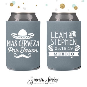 Mas Cerveza Por Favor - Wedding Can Cooler #117R - Personalized and Custom - Wedding Favors, Beverage Insulators, Beer Huggers
