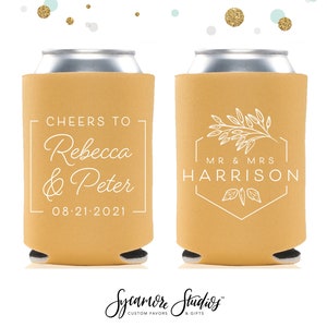 Cheers to The Mr and Mrs - Wedding Can Cooler #174R - Custom - Wedding Favors, Beverage Insulators, Beer Huggers, Wedding Favor, Beer Holder