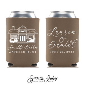 Custom Venue Illustration - Wedding Can Cooler #191R - Wedding Favors, Beverage Holder, Wedding Favor, Can Holder, Can Insulator, Favors