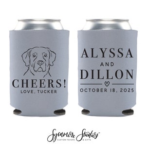 Cheers - Wedding Can Cooler #219R - Custom Pet Illustration - Wedding Favors, Beverage Holder, Wedding Favor, Can Holder, Can Insulator