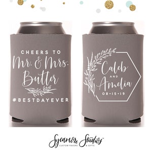 Wedding Can Cooler #149R - Cheers to The Mr and Mrs - Custom - Wedding Favors, Beverage Insulators, Beer Huggers, Wedding Favor, Beer Holder