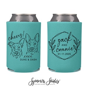 Cheers - Wedding Can Cooler #221R - Custom Pet Illustration - Wedding Favors, Beverage Holder, Wedding Favor, Can Holder, Can Insulator