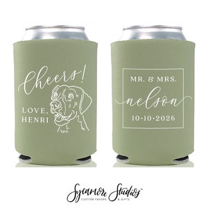 Wedding Can Cooler #204R - Custom Pet Illustration - Cheers - Wedding Favors, Beverage Holder, Wedding Favor, Can Holder, Can Insulator