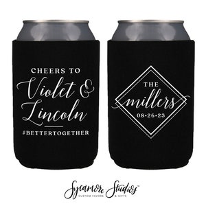 Neoprene Wedding Can Cooler #194N - Cheers To - Geometric - Custom - Wedding Favors, Can Coolers, Wedding Favor, Beer Holder, Party Favor