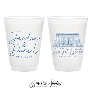 12oz or 16oz Frosted Unbreakable Plastic Cup #229 - Custom Venue Illustration - Wedding Favor, Wedding Cup, Party Cups, Party Favors