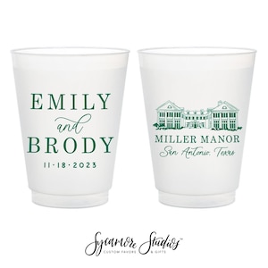 12oz oder 16oz gefrostete unzerbrechliche Plastikbecher #227 - Custom Venue Illustration - Hochzeitsbevorzugung, Hochzeitstasse, Partybecher, Gastgeschenke