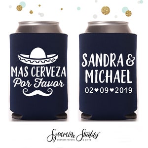 Mas Cerveza Por Favor - Wedding Can Cooler #115R - Personalized and Custom - Wedding Favors, Beverage Insulators, Beer Huggers
