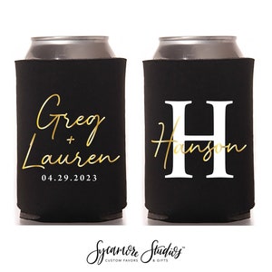 Wedding Can Cooler #25FR - Full Color - Modern - Wedding Favors, Drink Holder, Wedding Favor, Beer Can Cooler, Can Holder, Guest Favors