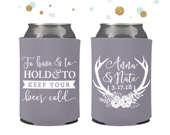 To Have and To Hold - Antlers - Wedding Can Cooler #105R - Custom -  Wedding Favors, Beverage Insulators, Beer Huggers