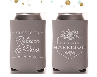 Wedding Can Cooler #174R - Cheers to The Mr and Mrs - Custom - Wedding Favors, Beverage Insulators, Beer Huggers, Wedding Favor, Beer Holder