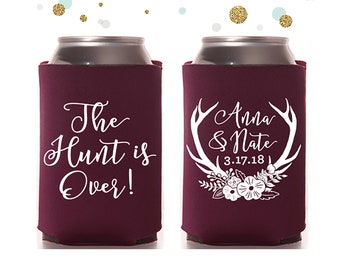 The Hunt is Over - Koozie Holder - Wedding Can Cooler #71R - Custom -  Wedding Favor, Beverage Insulators, Beer Huggers, Wedding Gift