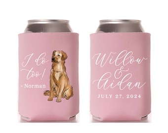 Wedding Can Cooler #1FR - Full Color - I Do Too - Pet Can Coolers, Dog Can Coolers, Wedding Favors, Beer Huggers, Wedding Favor, Beer Holder