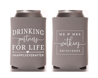 Drinking Partners For Life - Wedding Can Cooler #154R - Custom - Wedding Favors, Insulated, Beer Huggers, Wedding Favor, Beer Holder