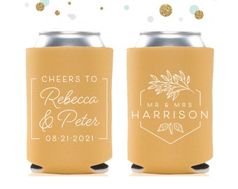 Cheers to The Mr and Mrs - Wedding Can Cooler #174R - Custom - Wedding Favors, Beverage Insulators, Beer Huggers, Wedding Favor, Beer Holder