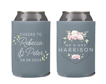 Wedding Can Cooler #8FR - Full Color - Cheers to The Mr and Mrs - Wedding Favors, Beverage Insulators, Wedding Favor, Can Holder, Favor