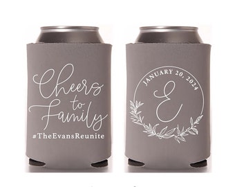 Cheers To Family - Reunion Can Cooler #2R - Custom - Reunion Favors, Beverage Insulators, Beer Huggers, Party Favors, Family Reunion