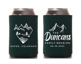 Mountain Reunion - Reunion Can Cooler #6R - Custom - Reunion Favors, Beverage Insulators, Beer Huggers, Party Favors, Family Reunion