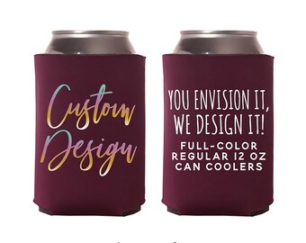 Custom Full-Color Regular 12oz Wedding Can Cooler - Your Custom Design - Wedding Favor, Insulators, Beer Hugger, Wedding Favors, Can Coolers