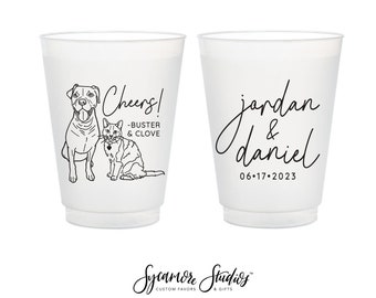 12oz or 16oz Frosted Unbreakable Plastic Cup #213 - Custom Pet Illustration - Cheers - Wedding Favors, Frosted Cups, Beer Cups, Wedding Cups