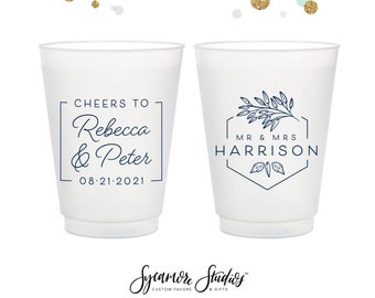 Cheers to The Mr and Mrs - 12oz or 16oz Frosted Unbreakable Plastic Cup #174 - Custom - Bridal Wedding Favor, Wedding Cup, Party Cups, Favor