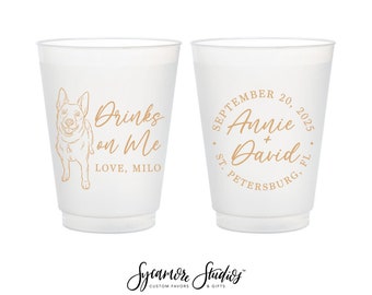 12oz or 16oz Frosted Unbreakable Plastic Cup #238 - Drinks On Me - Custom Pet Illustration - Wedding Favor, Wedding Cups, Drink Cup, Dog Cup