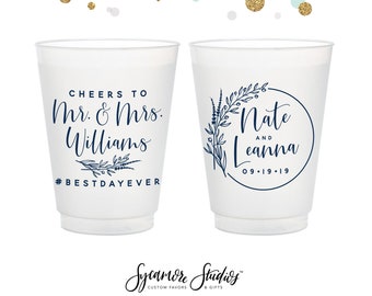 Cheers to The Mr and Mrs - 12oz or 16oz Frosted Unbreakable Plastic Cup #140 - Custom - Bridal Wedding Favor, Wedding Cup, Party Cups, Favor