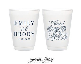 12oz or 16oz Frosted Unbreakable Plastic Cup #214 - Custom Pet Illustration - Cheers - Wedding Favors, Frosted Cups, Beer Cups, Wedding Cups