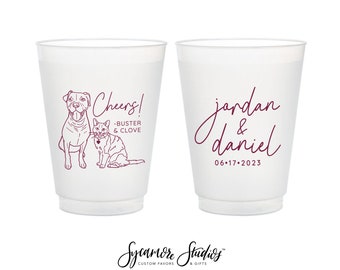 12oz or 16oz Frosted Unbreakable Plastic Cup #213 - Custom Pet Illustration - Cheers - Wedding Favors, Frosted Cups, Beer Cups, Wedding Cups