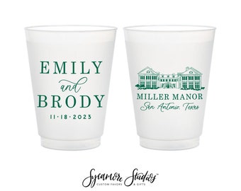 12oz or 16oz Frosted Unbreakable Plastic Cup #227 - Custom Venue Illustration - Wedding Favor, Wedding Cup, Party Cups, Party Favors