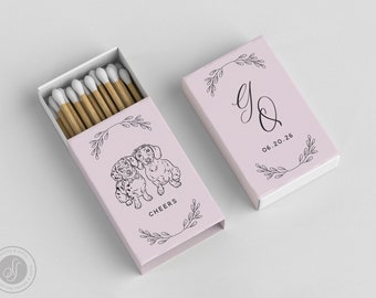 Foiled Wedding Matchboxes #25 - Custom Pet Illustration, Wedding Matches, Matchbox, Wedding Match Favor, Matches, Candle Favor, Bridal Gift