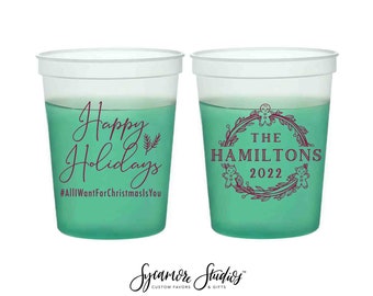 Wedding Color-Changing Mood Stadium Cups #199 - 16oz - Happy Holidays - Party Cup, Wedding Favor, Color Change Cups, Wedding Mood Cup, Decor