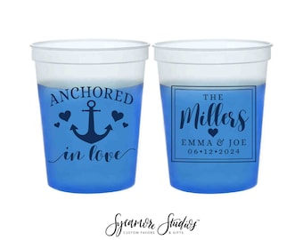 Wedding Color-Changing Mood Stadium Cups #172 - 16oz - Anchored In Love - Party Cup, Wedding Favor, Color Change Cups, Wedding Mood Cups