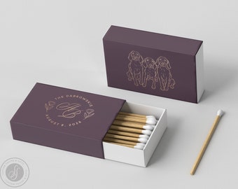 Foiled Wedding Matchboxes #24 - Custom Pet Illustration, Wedding Matches, Matchbox, Wedding Match Favor, Matches, Candle Favor, Bridal Gift