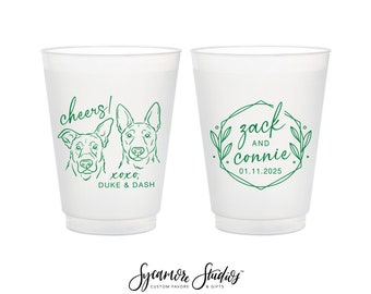 12oz or 16oz Frosted Unbreakable Plastic Cup #221 - Custom Pet Illustration - Cheers  - Wedding Favors, Frosted Cups, Wedding Cups, Beer Cup