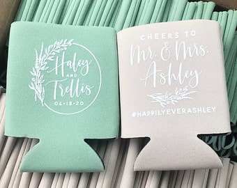 Cheers to The Mr and Mrs - Wedding Can Cooler #140R - Custom - Wedding Favors, Beverage Insulators, Beer Huggers, Wedding Favor, Beer Holder