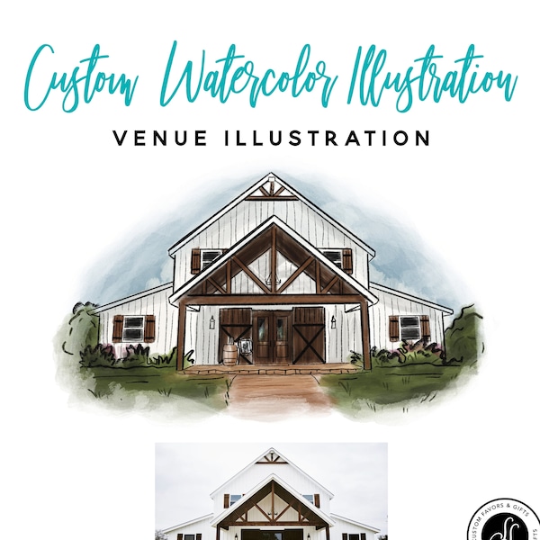 Custom Watercolor Venue Illustration! Wedding Location Venue Drawing, Party Venue Illustration, Wedding Reception Venue Drawing