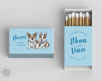 Wedding Matchboxes Full-Color #14 - Custom Pet Illustration, Matchbox, Wedding Match Favors, Match Boxes, Candle Matches, Bridal Favors
