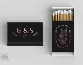 Verijdelde bruiloft luciferdoosjes #26 - aangepaste huisdier illustratie, bruiloft lucifers, luciferdoosje, bruiloft lucifer, lucifers, kaars gunst, bruids cadeau