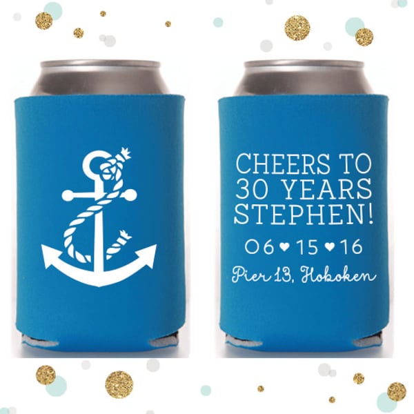 Anchor - Birthday Can Cooler #1R - Custom - Birthday Favors, Beverage Insulators, Beer Huggers