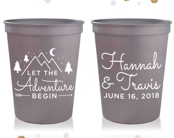 Let the Adventure Begin - Wedding Stadium Cups #63 - Custom - Bridal Wedding Favors, Wedding Cups, Party Cup