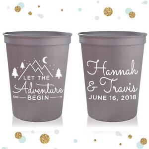 Let the Adventure Begin - Wedding Stadium Cups #63 - Custom - Bridal Wedding Favors, Wedding Cups, Party Cup