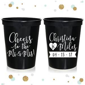 Wedding Cups Wedding Can Cooler /& Stadium Cup Package #174 Custom Cheers to The Mr and Mrs Wedding Favors Wedding Favor Package
