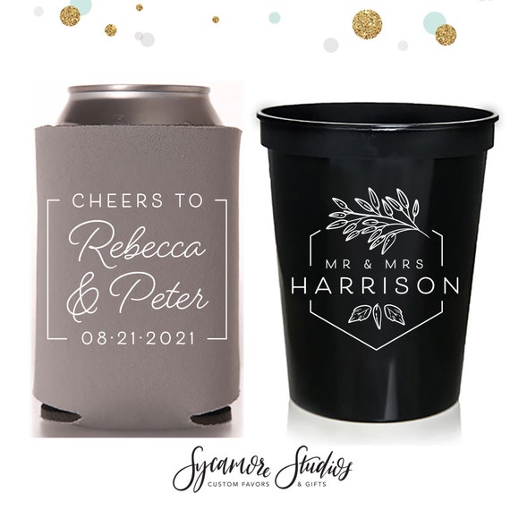 Custom wedding cups store and koozies