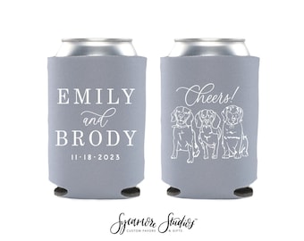 Wedding Can Cooler #214R - Custom Pet Illustration - Cheers - Wedding Favors, Beverage Holder, Wedding Favor, Can Holder, Can Insulator