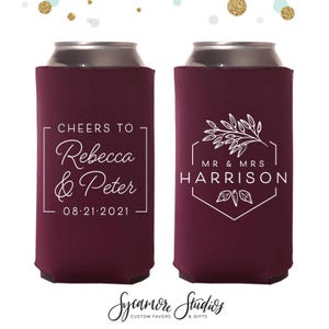 Slim 12oz Wedding Can Cooler #174S - Cheers to The Mr and Mrs - Wedding Favors, Beverage Insulators, Beer Huggers, Wedding Favor, Skinny