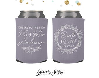 Wedding Can Cooler #171R - Cheers to The New Mr and Mrs - Custom - Wedding Favors, Beverage Insulators, Drink Can Coolers, Wedding Favor,