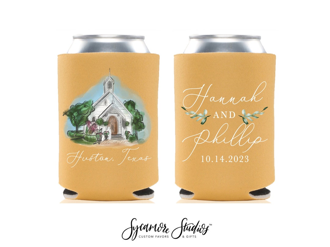 Wedding Can Cooler 9FR Full Color Custom Watercolor Venue Venue Can