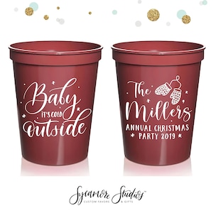 Baby It&#39;s Cold Outside - Family Party -  Holiday Stadium Cups #12 - Custom - Holiday Favors, Party Cups, Christmas Party Favors, Party Cups