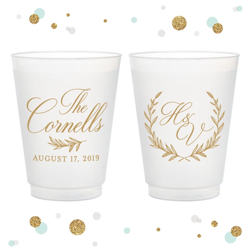 Party Cup 16oz Frosted Unbreakable Plastic Cup #108 Custom Wedding Cup Wreath Bridal Wedding Favors